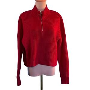 Hollister Co. Zip Neck Pullover Sweater Cropped Drop Shoulder Red Cotton Blend M